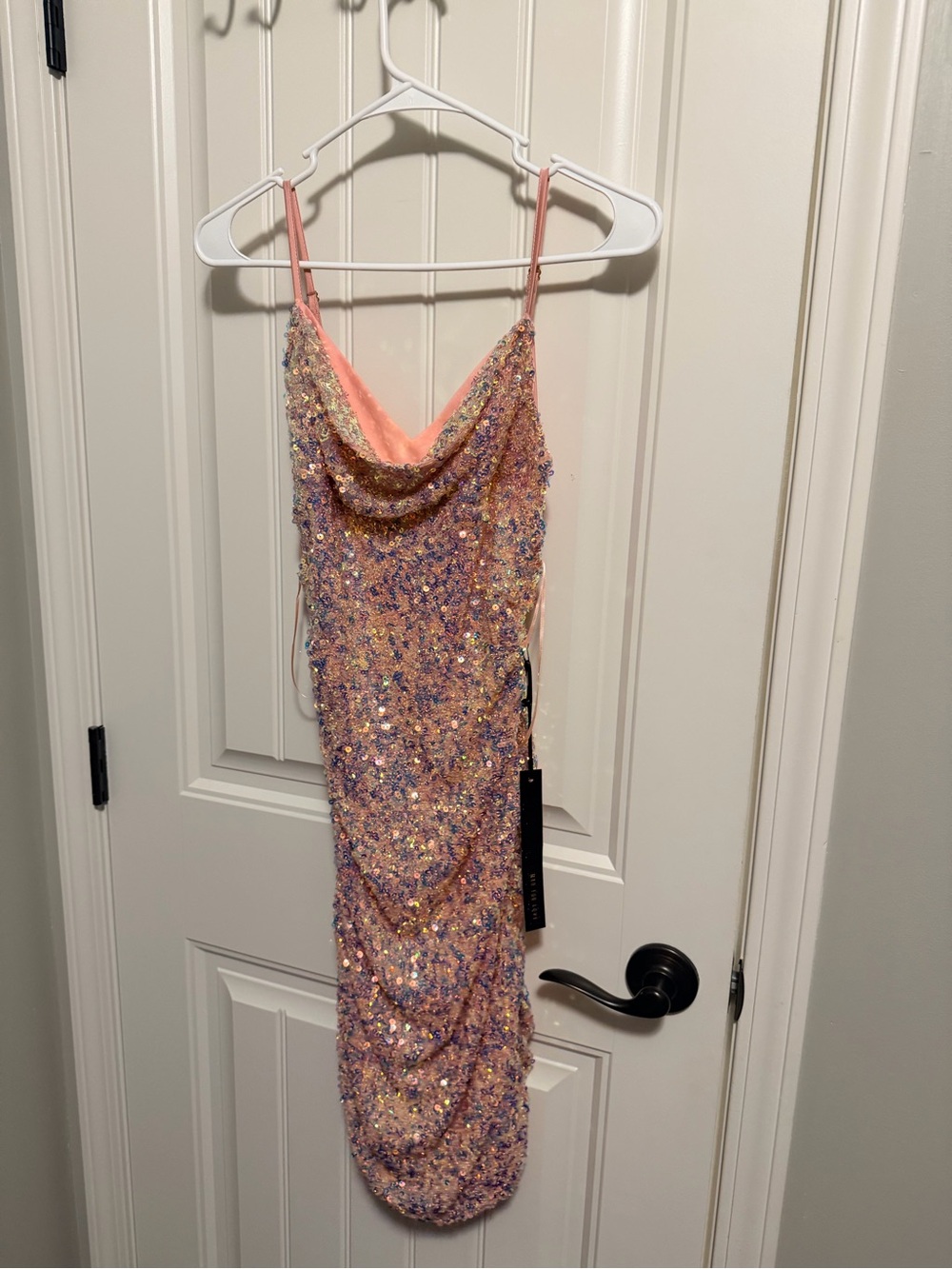 Mad for Love Sequin Pink/Gold Cowl Neck Slip Dress